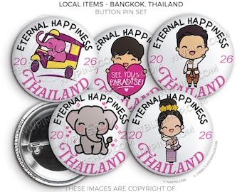 Bangkok Thailand Convention Button Pins - Local Souvenir Set