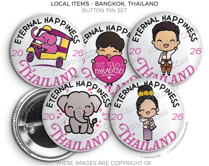 Bangkok Thailand Convention Button Pins - Local Souvenir Set