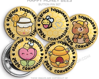Happy Honey Bees Button Pins - 2026 Convention Gifts