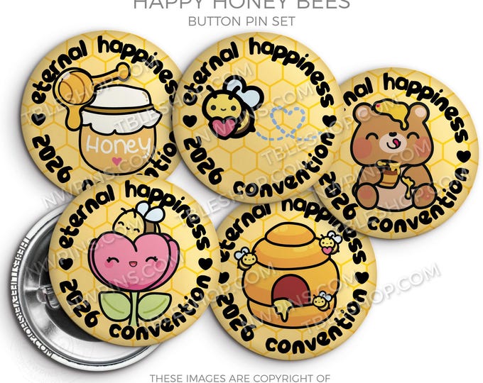 Happy Honey Bees Button Pins - 2026 Convention Gifts