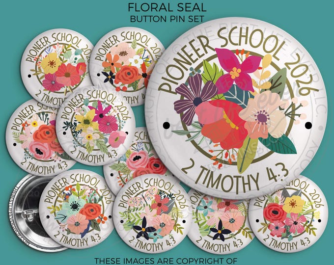 2026 Pioneer School Button Pin Set: JW Gifts - FLORAL SEAL