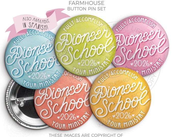 2026 Pioneer School Button Pin Set: JW Gifts - FARMHOUSE