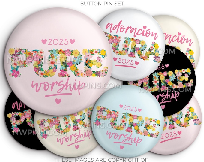 Pure Worship! 2025 Convention Button Pins - FLOWER LETTERS - jw gifts - jw, convention gifts, special convention