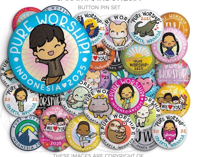 Jakarta INDONESIA 2025 Pure Worship Special Convention PARTY PACK! -  Button Pins - jw gifts, jw org, best life ever