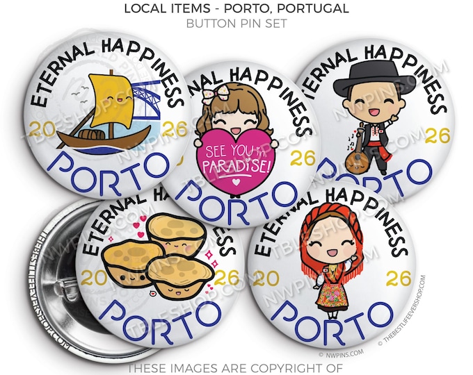 Eternal Happiness 2026 International Convention PORTO PORTGUAL Button Pins - LOCAL Items - jw gifts - jw, convention gifts, convention
