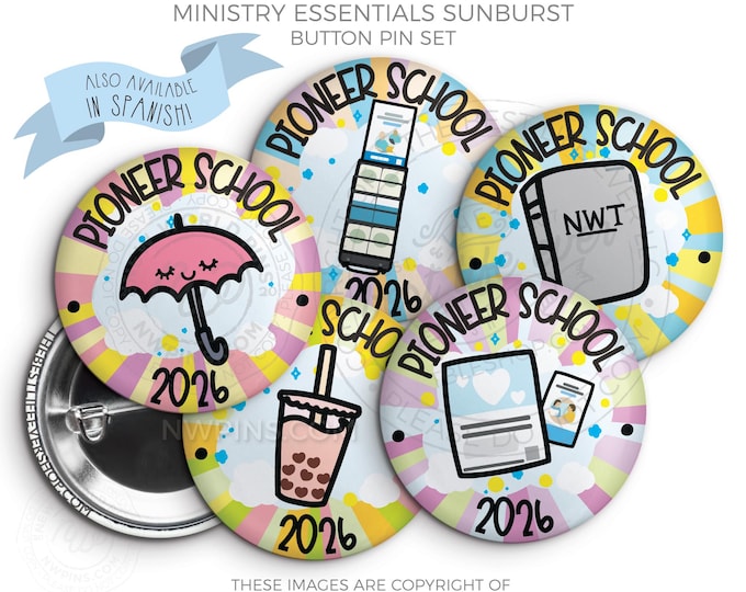2026 Pioneer School Button Pin Set - JW Gifts - Ministry items SUNBURST