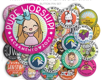 Sacramento, CALIFORNIA Pure Worship Special Convention PARTY PACK! -  Button Pins - jw gifts, jw org, best life ever