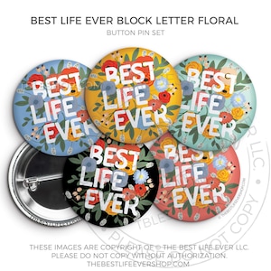 Best Life Ever Floral Block Letter Button Pin Set - Button Pins - jw gifts - jw pioneer - jw gifts