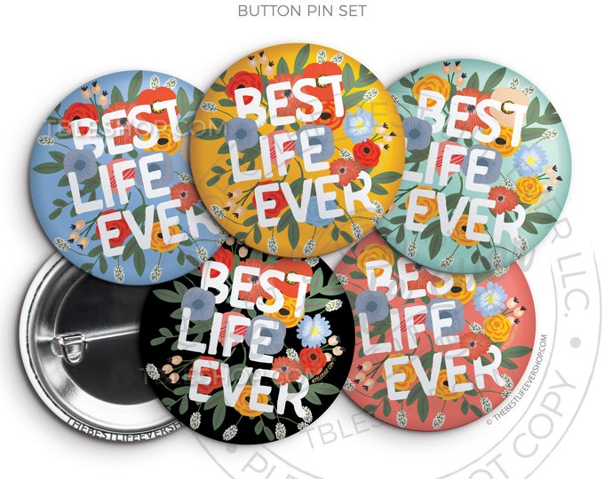 Best Life Ever Floral Block Letter Button Pin Set - Button Pins - jw gifts - jw pioneer - jw gifts