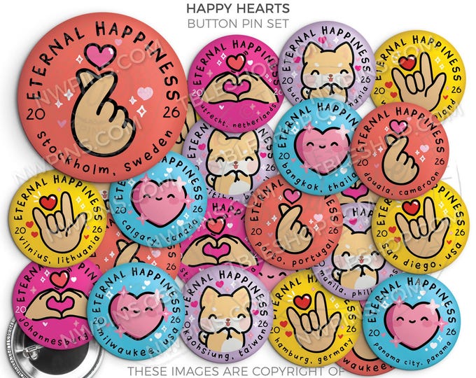 Eternal Happiness 2026 INTERNATIONAL Convention Button Pins - HAPPY HEARTS -jw gifts for kids