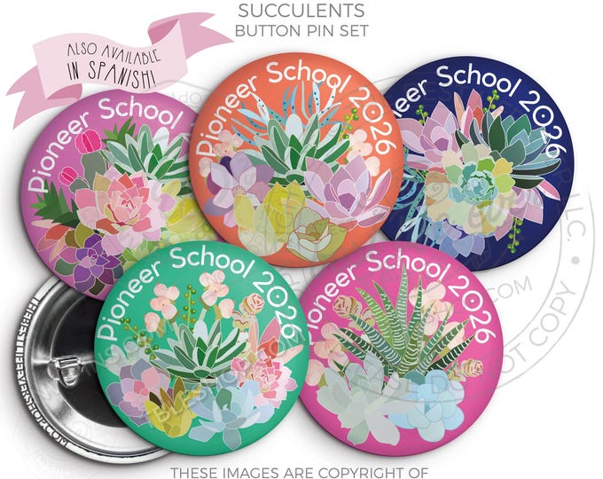 2026 Pioneer School Button Pin Set: JW Gifts - SUCCULENTS
