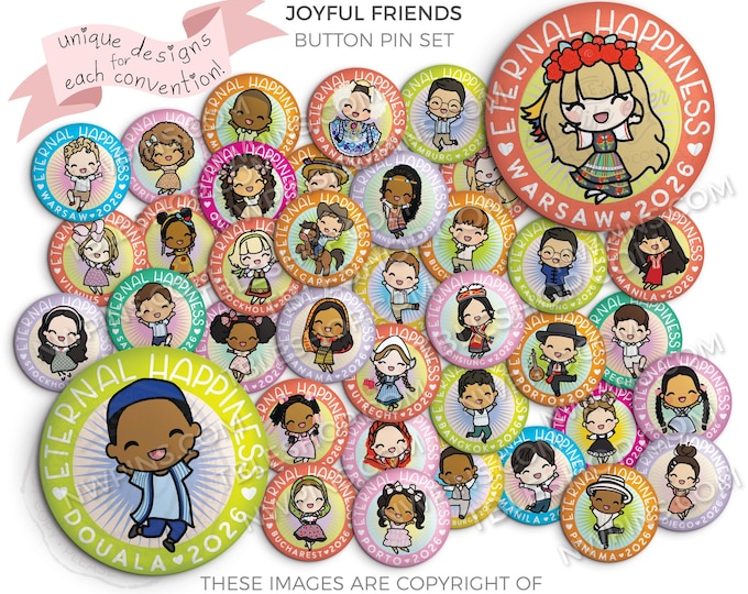 Eternal Happiness 2026 INTERNATIONAL Convention Button Pins - JOYFUL FRIENDS - jw gifts - jw, convention gifts, gifts for kids