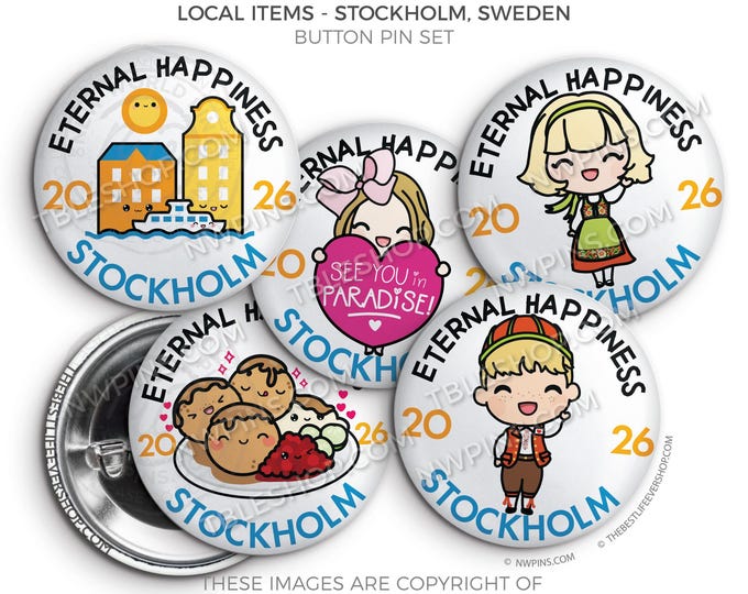 Eternal Happiness 2026 International Convention STOCKHOLM SWEDEN Button Pins - LOCAL Items - jw gifts - jw, convention gifts, convention