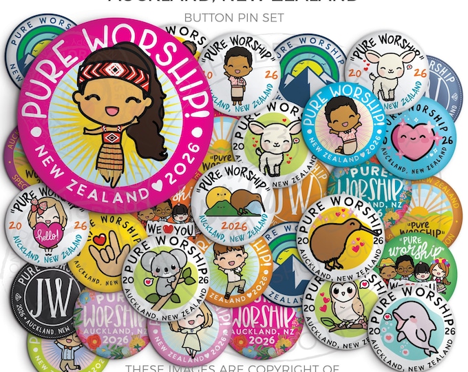Auckland, NEW ZEALAND Pure Worship Special Convention PARTY Pack! -  Button Pins - jw gifts, jw org, best life ever
