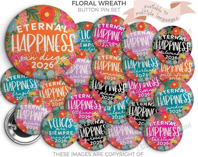 Eternal Happiness 2026 INTERNATIONAL Convention Button Pins - FLORAL WREATH, jw convention gifts