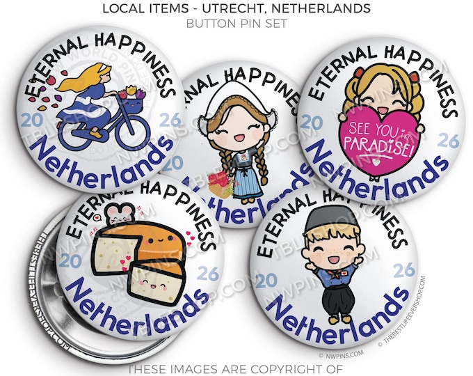 Eternal Happiness 2026 International Convention UTRECHT NETHERLANDS Button Pins - LOCAL Items - jw gifts - jw, convention gifts, convention