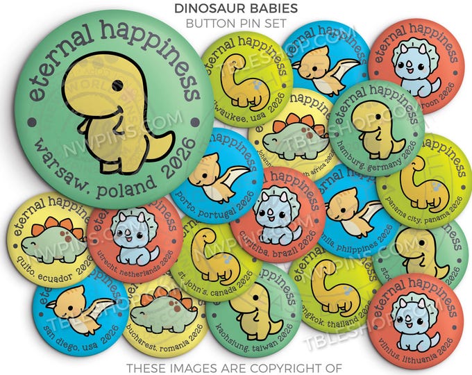 Eternal Happiness 2026 International Convention Button Pins - DINO BABIES, jw convention gifts