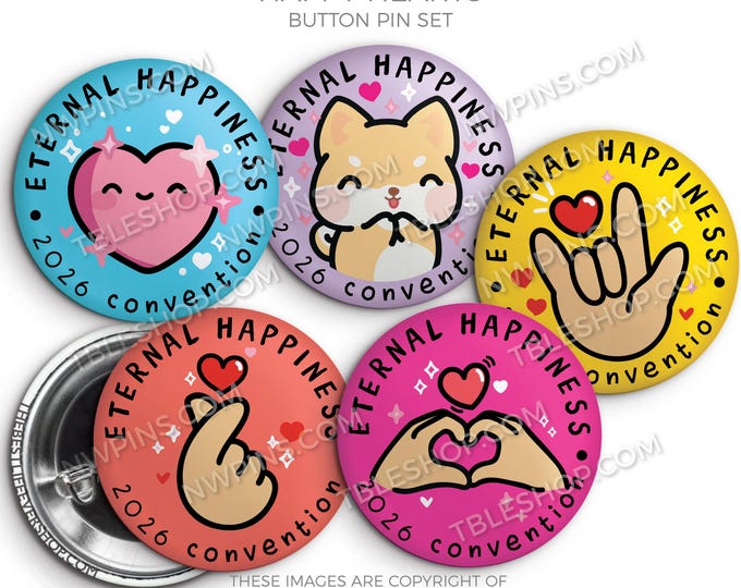 Eternal Happiness 2026 Convention Button Pins - Happy Hearts