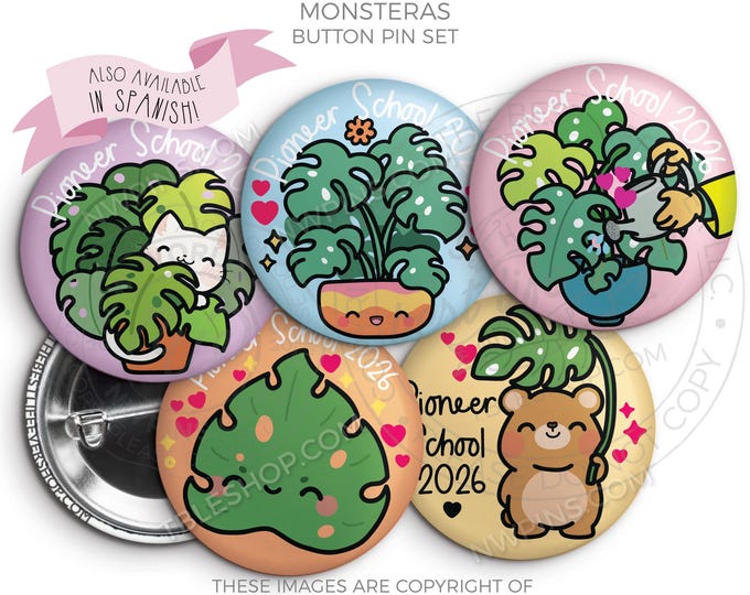 2026 Pioneer School Button Pin Set: JW Gifts - MONSTERAS