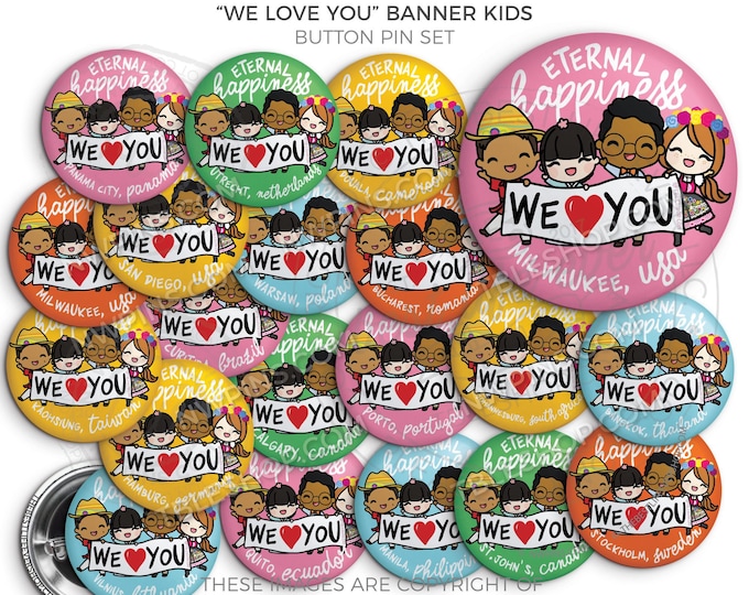 Eternal Happiness 2026 INTERNATIONAL Convention Button Pins - We Love You BANNER kids - jw gifts - jw, convention gifts, gifts for kids