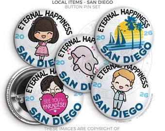 2026 San Diego International Convention Button Pins: Local Souvenir Set