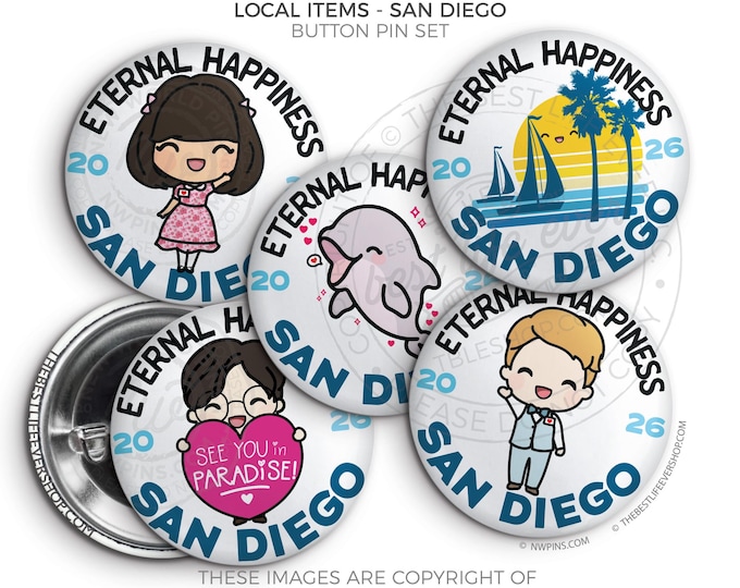 2026 San Diego International Convention Button Pins: Local Souvenir Set