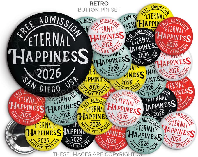 Eternal Happiness 2026 INTERNATIONAL Convention Button Pins - RETRO - jw gifts - jw, convention gifts, gifts for kids