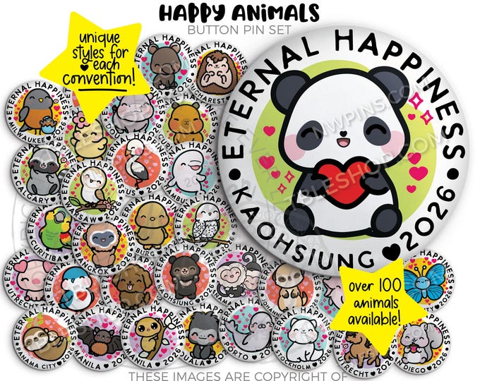 Eternal Happiness 2026 INTERNATIONAL Convention Button Pins - HAPPY ANIMALS