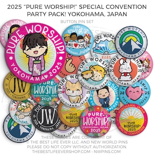 Yokohama, JAPAN Pure Worship Special Convention PARTY pack! -  Button Pins - jw gifts, jw org, best life ever