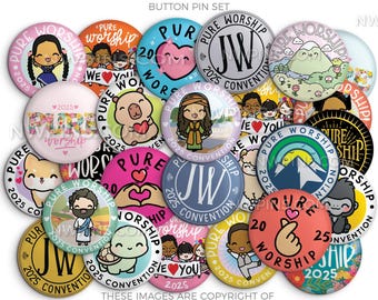 Pure Worship! 2025 Convention Button Pins - PARTY PACK! - jw gifts - jw, convention gifts, special convention