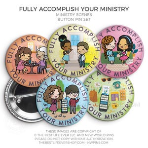 Fully Accomplish Your Ministry Pioneer School Button Pin Set - jw gifts - pioneer - best life ever, gifts for pioneers