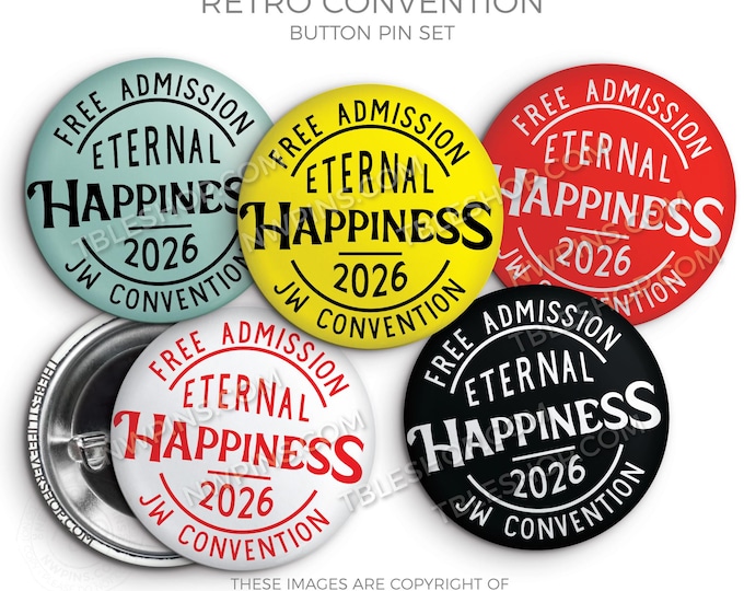 Eternal Happiness 2026 Convention Button Pins - RETRO - jw gifts - jw, convention gifts, regional convention