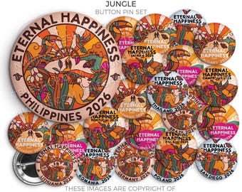 Eternal Happiness 2026 INTERNATIONAL Convention Button Pins - JUNGLE SCENES - jw convention gifts