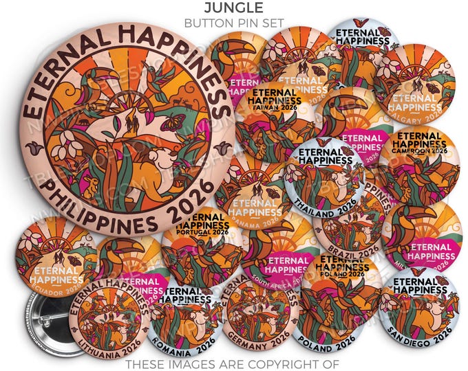 Eternal Happiness 2026 INTERNATIONAL Convention Button Pins - JUNGLE SCENES - jw convention gifts