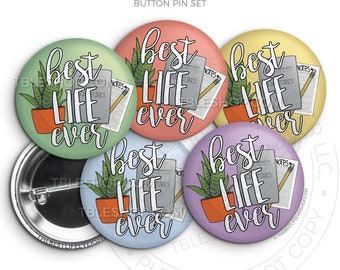 Best Life Ever STUDY SUCCULENTS Button Pin Set - jw gifts - jw pioneer - gifts for pioneers