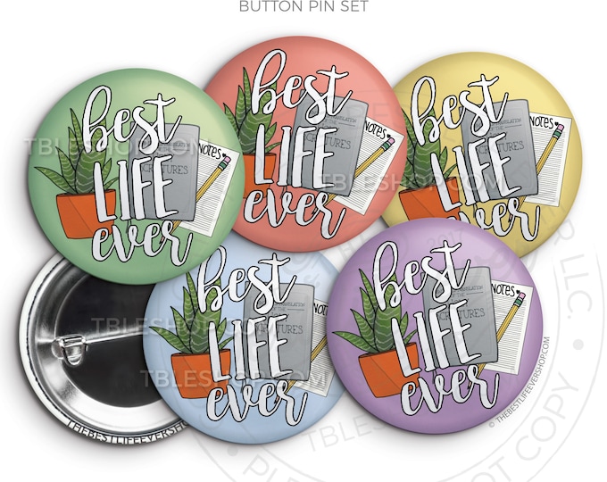 Best Life Ever STUDY SUCCULENTS Button Pin Set - jw gifts - jw pioneer - gifts for pioneers