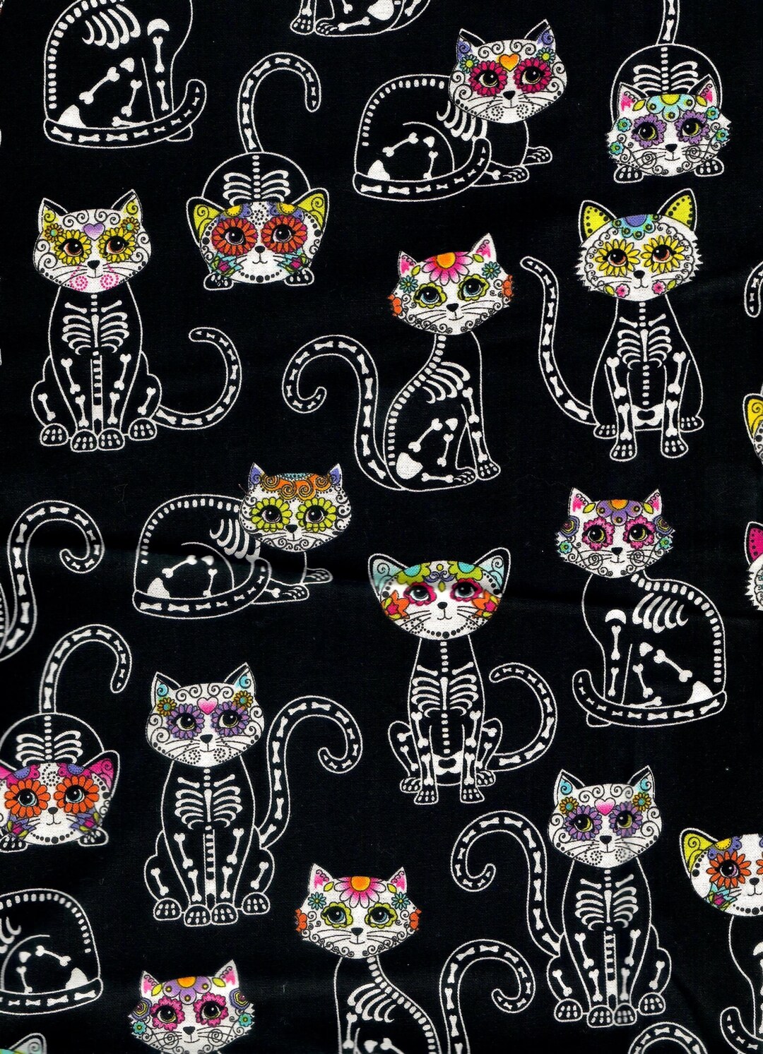 Day of the Dead Cats Fabric | Sugar Skull Skeleton, 100% Cotton - Etsy