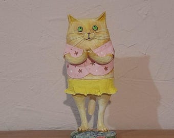 paper mache,cat,animal,figurine