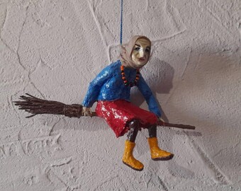paper mache,figurine,grandma,baba yaga ,doll