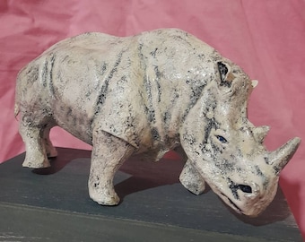 paper mache,white rhinoceros,animal,figurine,sculpture