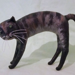 Handmade Paper Mache Cat Figurine: &quot;Yard Cat&quot;