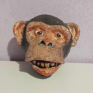 paper mache,vintage,wooden,monkey,wall decoration,figurine