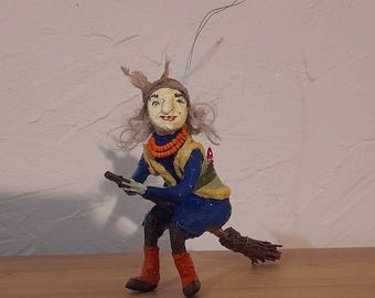 paper mache,figurine,grandma,baba yaga ,doll