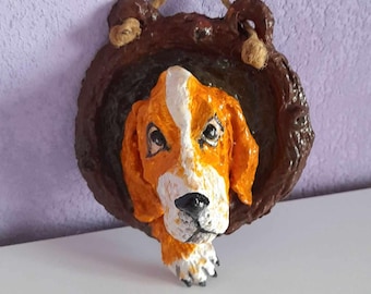 paper mache,vintage,dog,wall decoration,figurine,basset hound