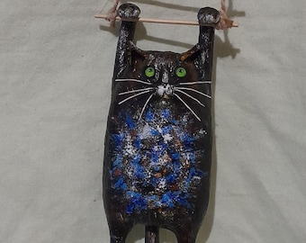paper mache,cat,animal,figurine,christmas ,new year