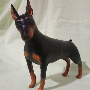 paper mache,dog ,dobermann pinscher,figurine,sculpture