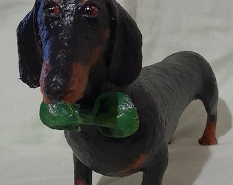 paper mache,dachshund,sculpture,figurine,butterfly tie