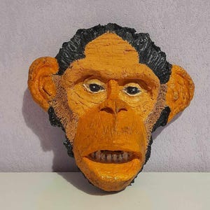 paper mache,vintage,wooden,monkey,wall decoration,figurine,sculpture