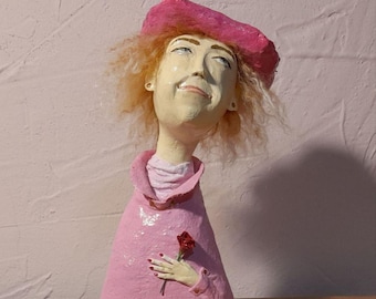 papier mache,author's doll,bust,rose