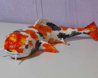 paper mache,fish,koi,figurine